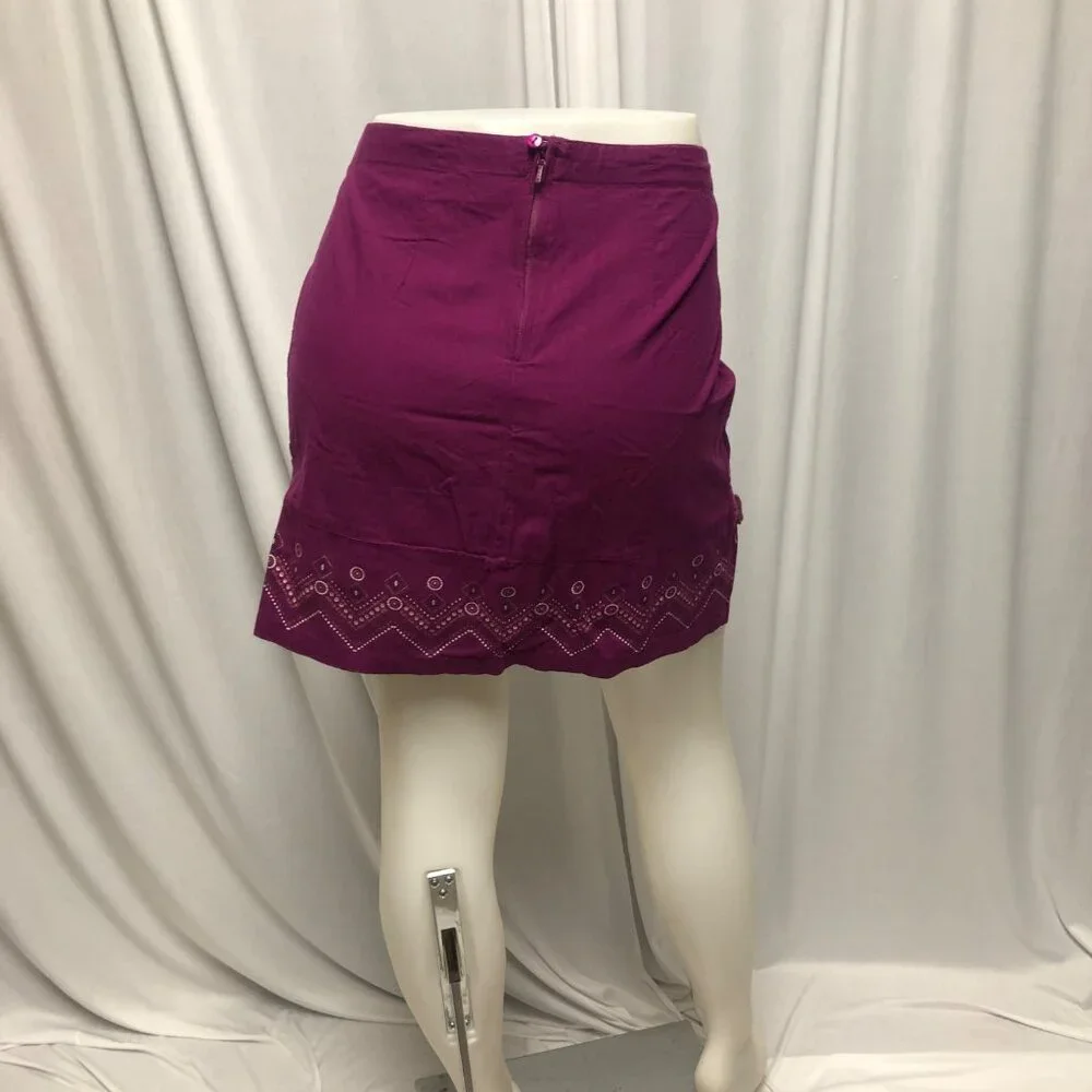 Coline Mini Skirt Womens Size Medium Plum Purple Fringed Cotton Boho Hippie Fun